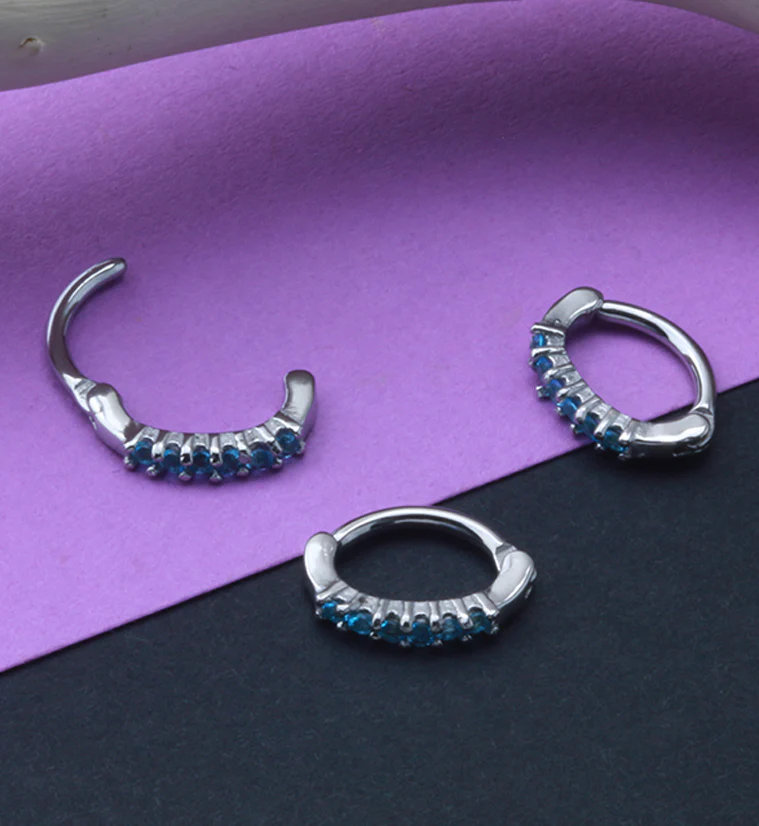 16G Aqua CZ Lined Rook Clicker - Image 2
