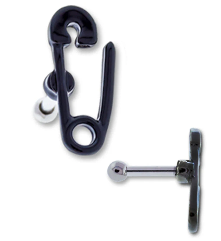 16G Black PVD Safety Pin Tragus - Cartilage barbell
