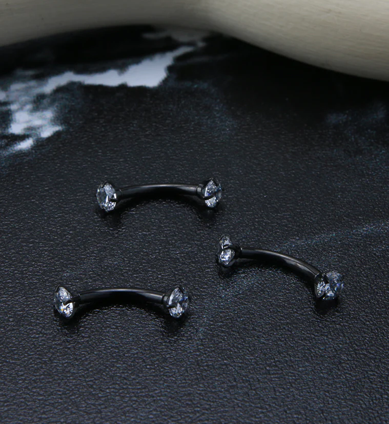 Black PVD Titanium Double Prong CZ Curved Barbell - Image 2