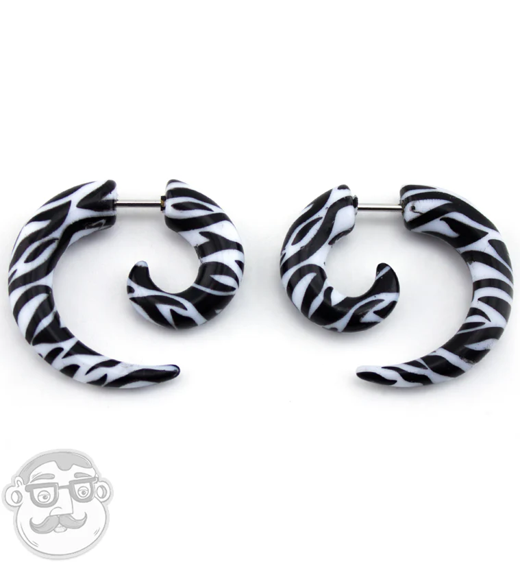 16G Black & White Zebra Spirals Fake Plugs - Gauges