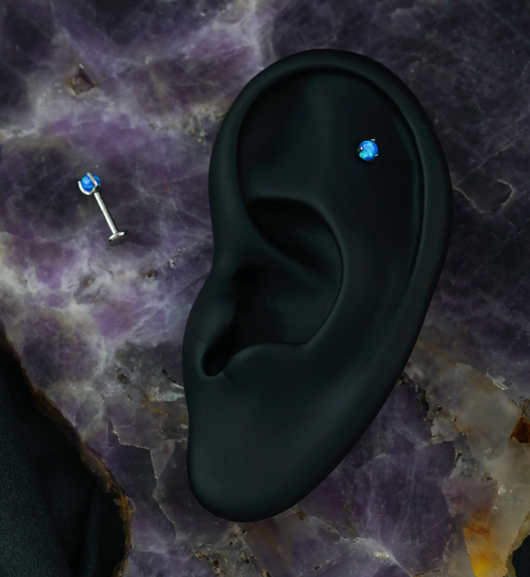 Blue Opalite Prong Ball Titanium Labret - Image 2