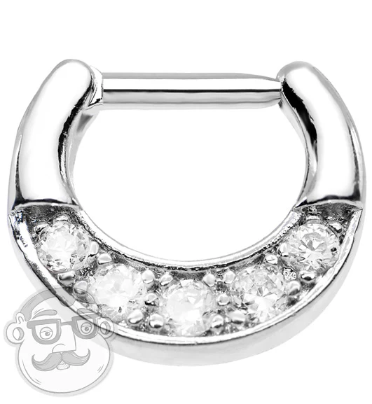 16G Circular Clear Cubic Zirconia Stainless Steel Septum Clicker
