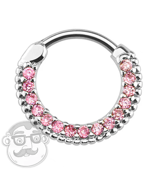 16G Circular Pink CZ Gem Paved Septum Clicker