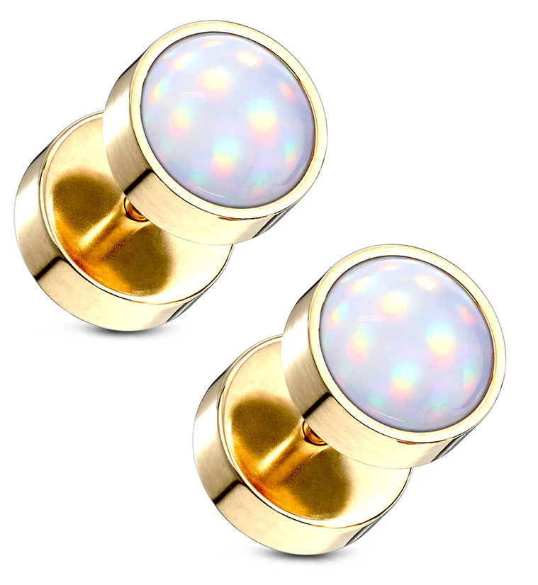16G Clear Escent Gold PVD Stainless Steel Fake Plugs - Gauges