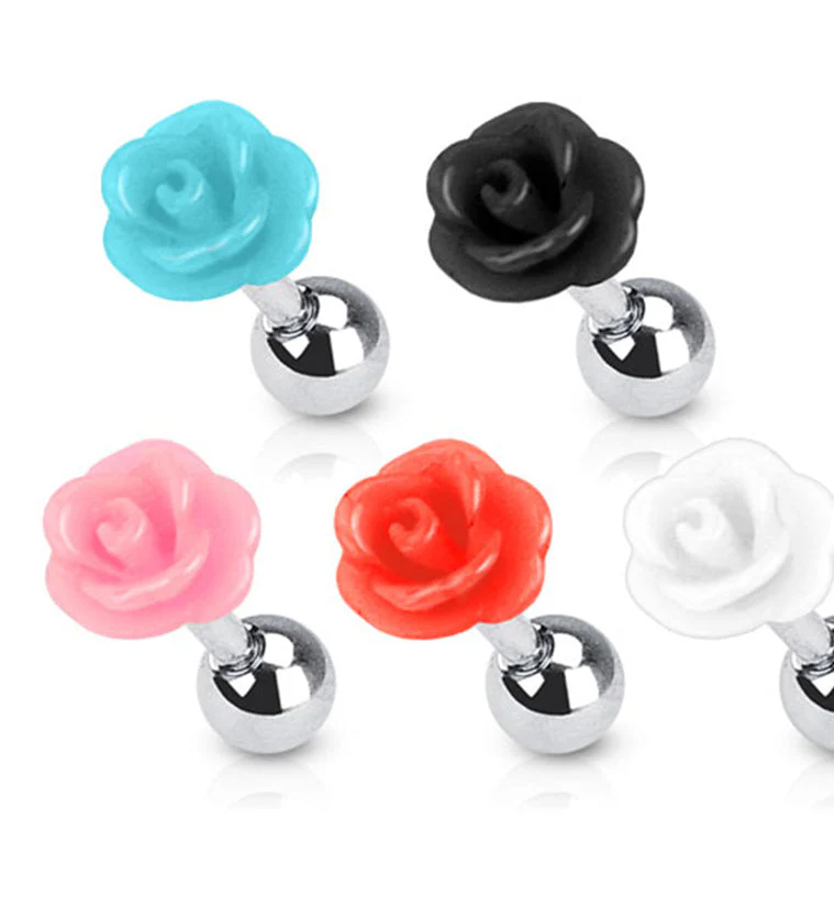 16G Color Rose Tragus - Cartilage Barbell