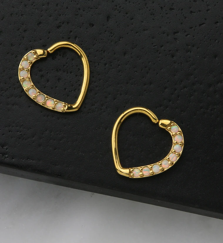 16G Gold PVD Pink Opalite Annealed Heart Daith - Cartilage Ring - Image 2