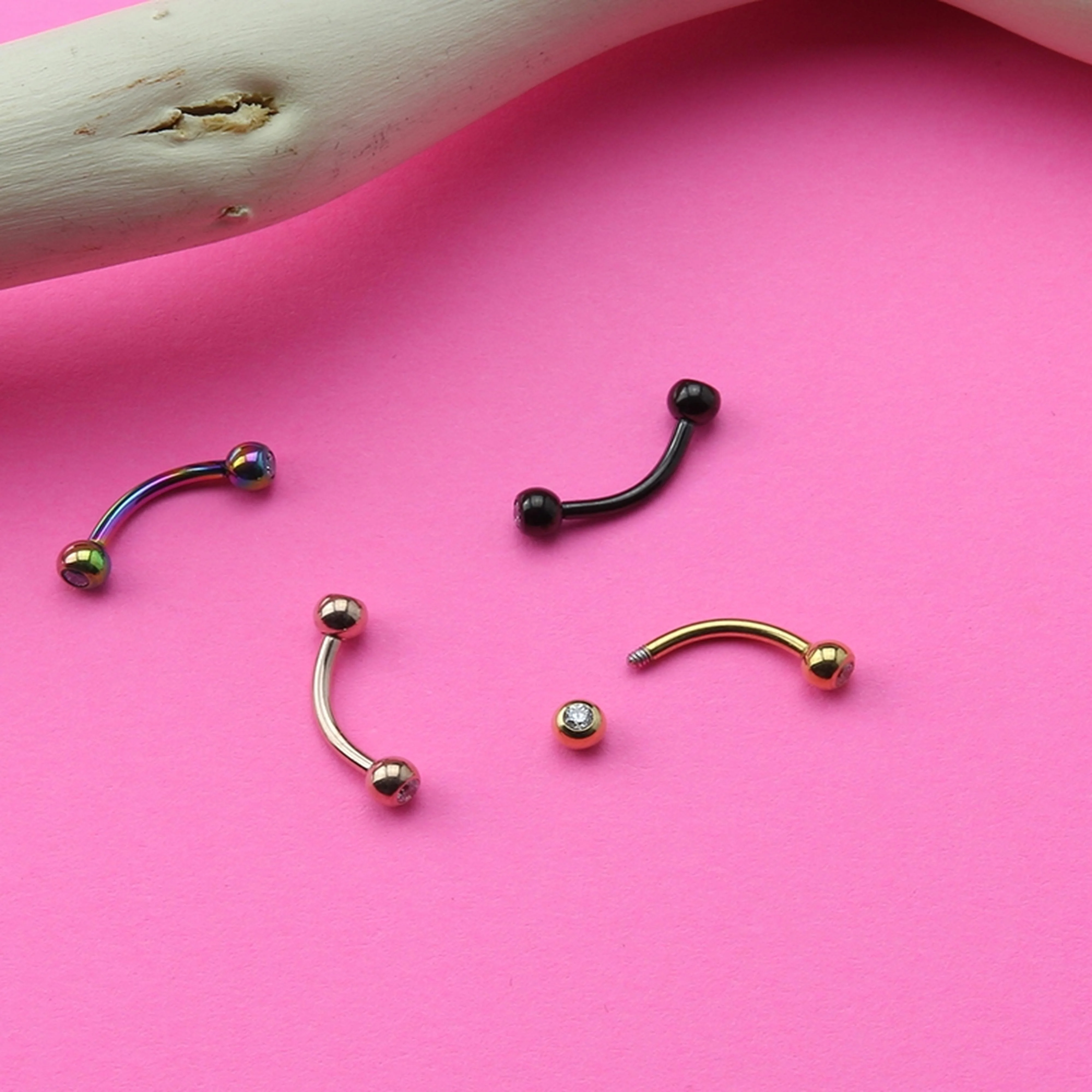 Gold PVD Titanium Double CZ Curved Barbell (External Threading) - Image 3