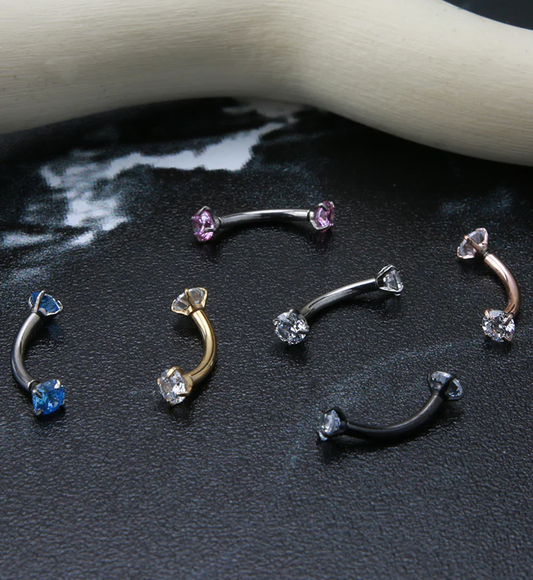 Gold PVD Titanium Double Prong CZ Curved Barbell - Image 5