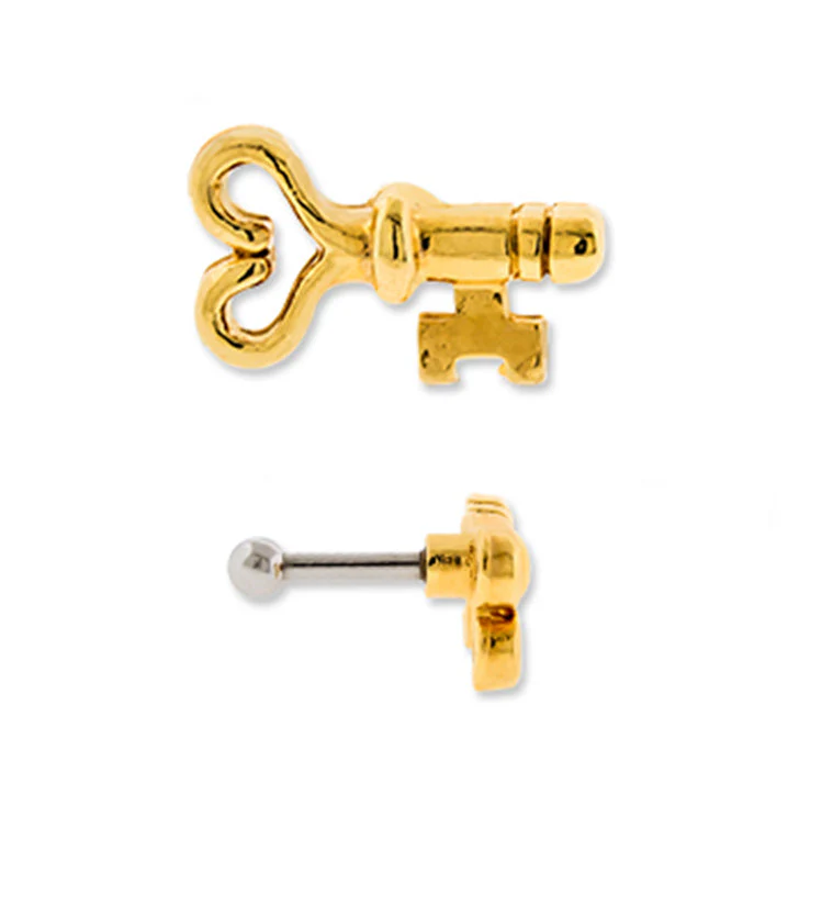 16G Gold PVD Vintage Key Tragus - Cartilage Barbell