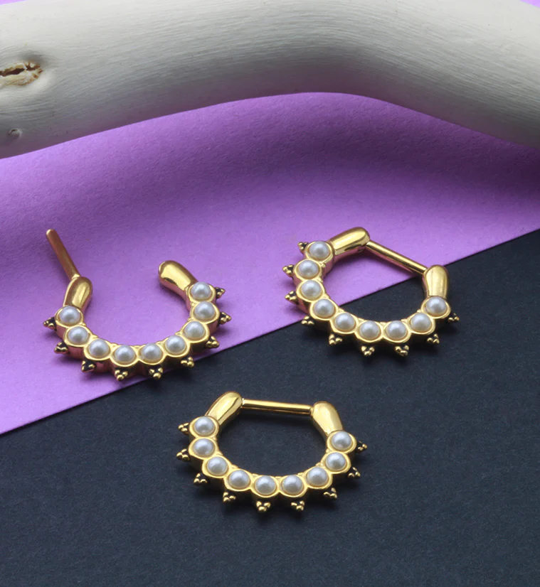 Pin Pearl Gold PVD Septum Clicker - Image 2