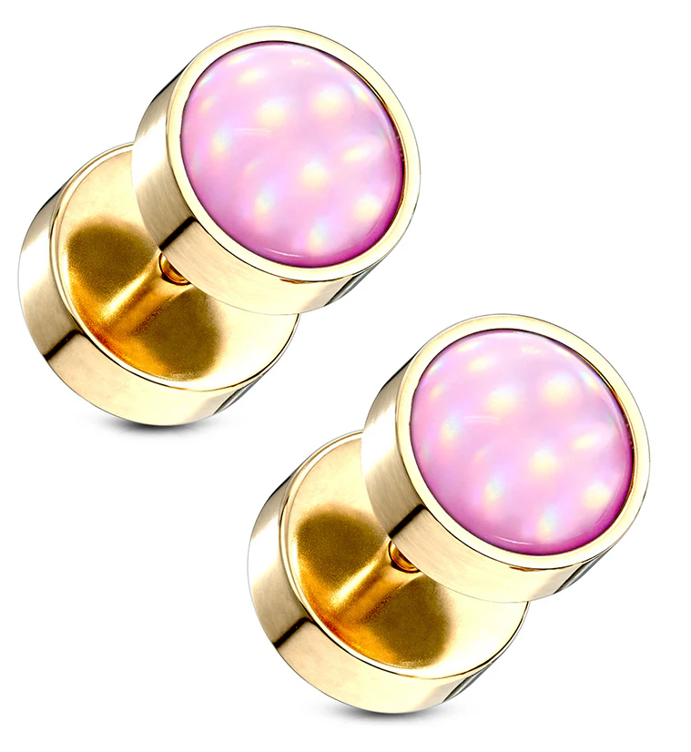 16G Pink Escent Gold PVD Stainless Steel Fake Plugs - Gauges