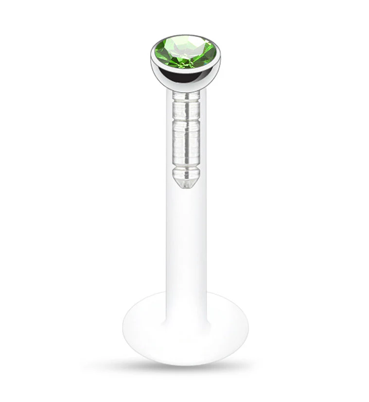 16G Push Top Green CZ Labret