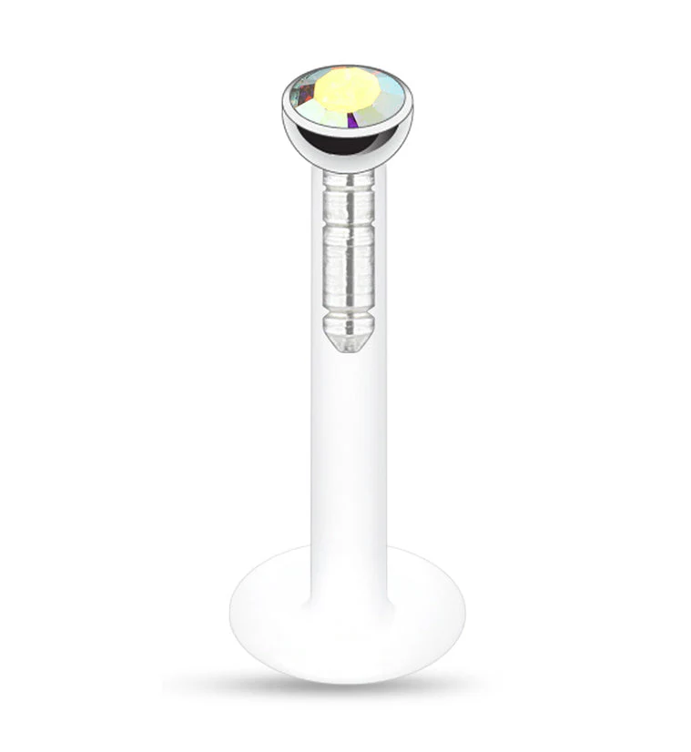 Push Top Rainbow Aurora CZ Labret