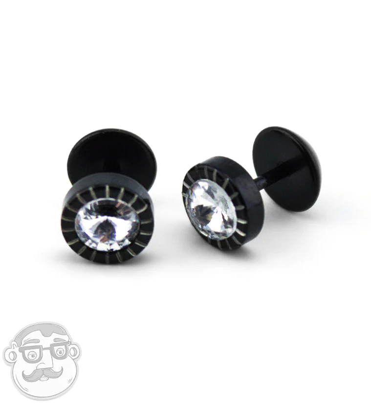16G Black PVD CZ Stud Fake Plugs - Gauges - Image 2