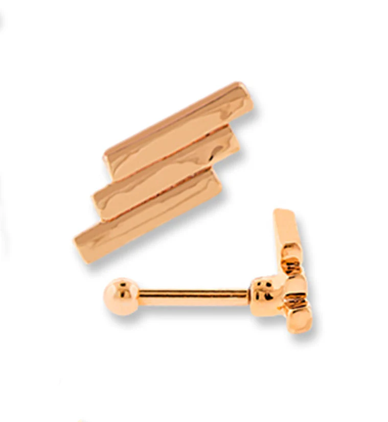 16G PVD Rose Gold Three Strikes Tragus - Cartilage Barbell