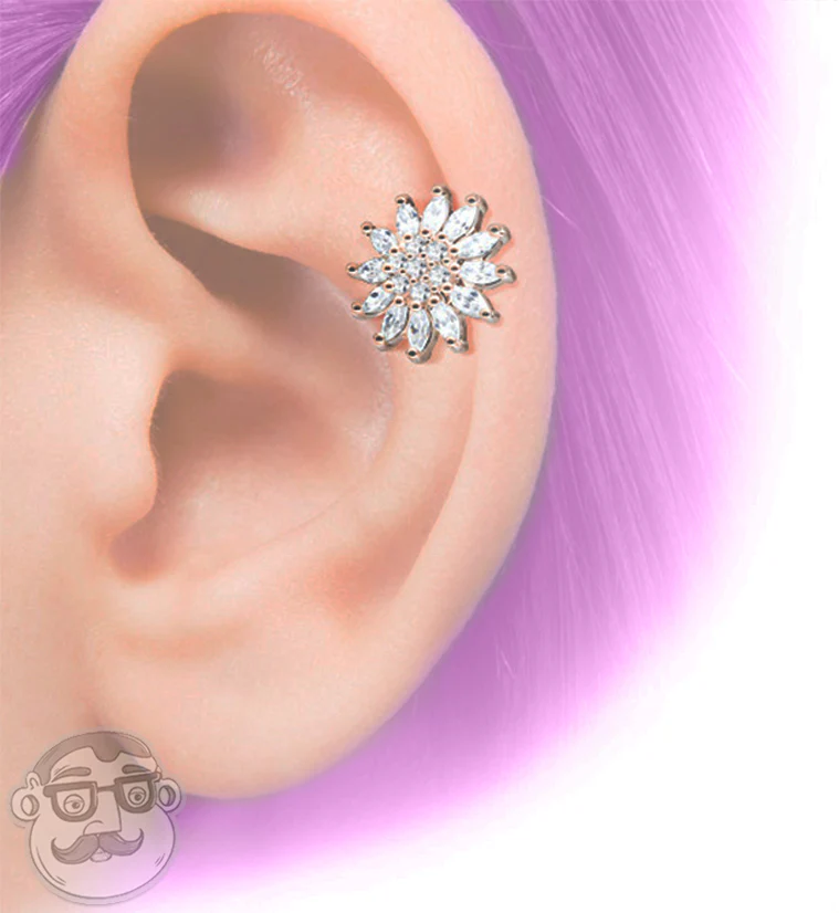 16G Rose Gold PVD Blossom Gem Top Cartilage Barbell - Image 2