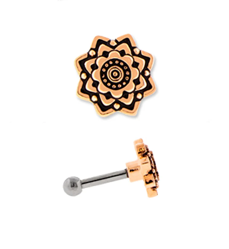 16G Rose Gold PVD Mandala Flower Tragus - Cartilage Barbell