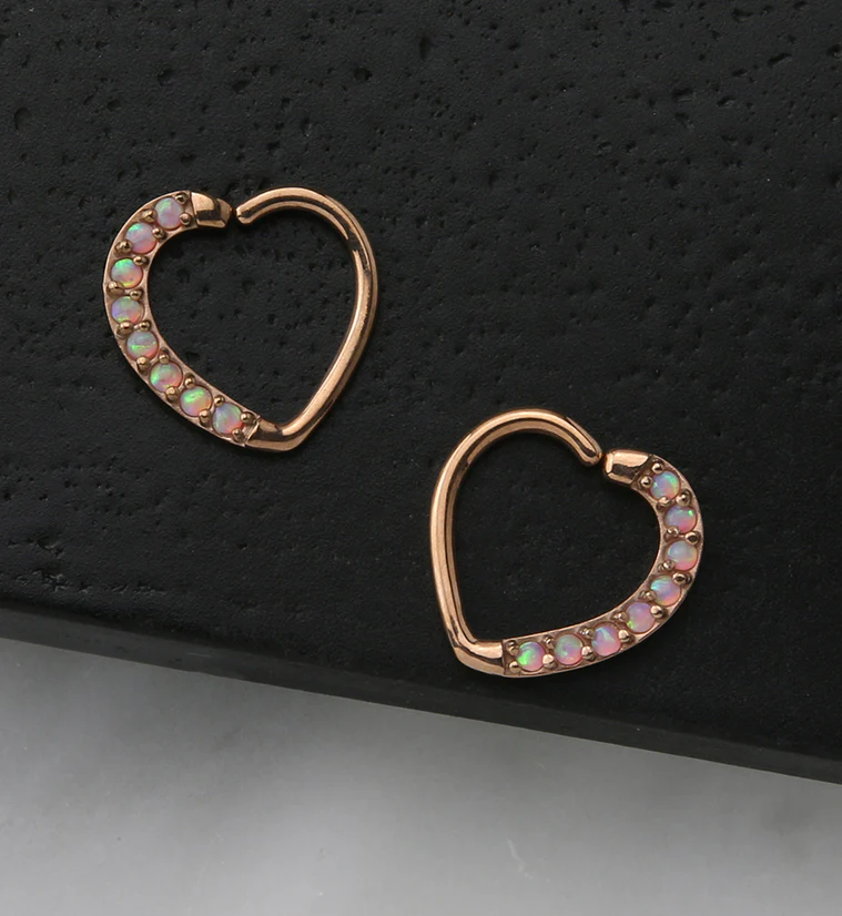 16G Rose Gold PVD Pink Opalite Annealed Heart Daith - Cartilage Ring - Image 2