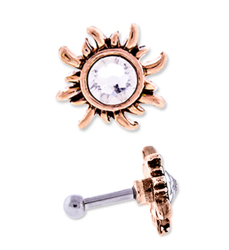 16G Rose Gold PVD Solar Sun Tragus - Cartilage Barbell