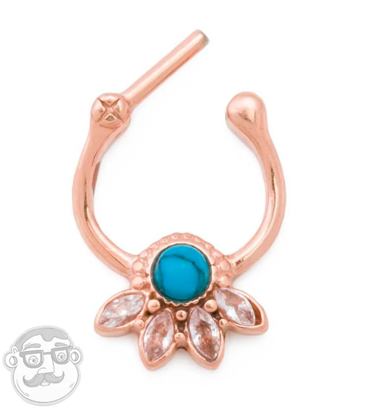 16G Rose Gold PVD Turquoise Lotus Septum Clicker - Image 2