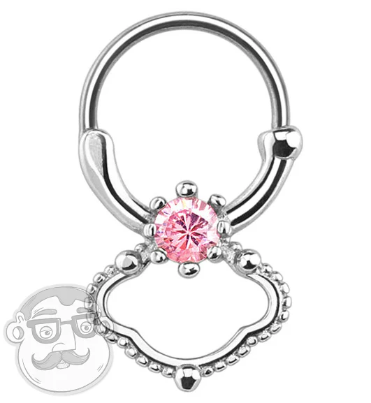 16G Septum Clicker Hanger With Pink CZ Diamond