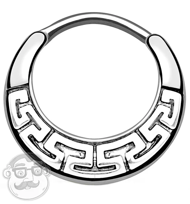 16G Silver Aztec Brass Septum Hinged Clicker