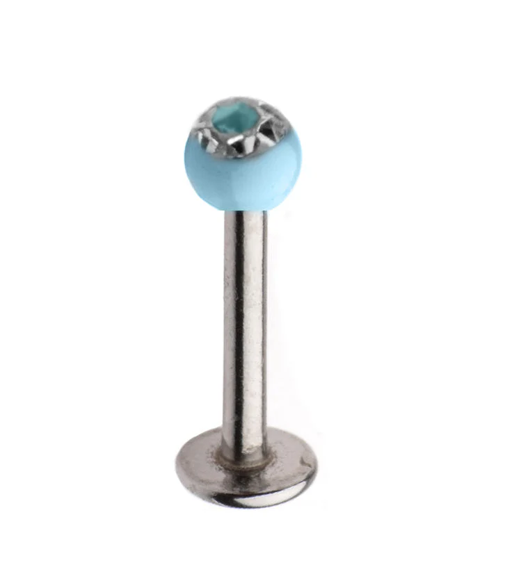 16G Stainless Steel Lip - Labret Stud with CZ Blue Ceramic Ball