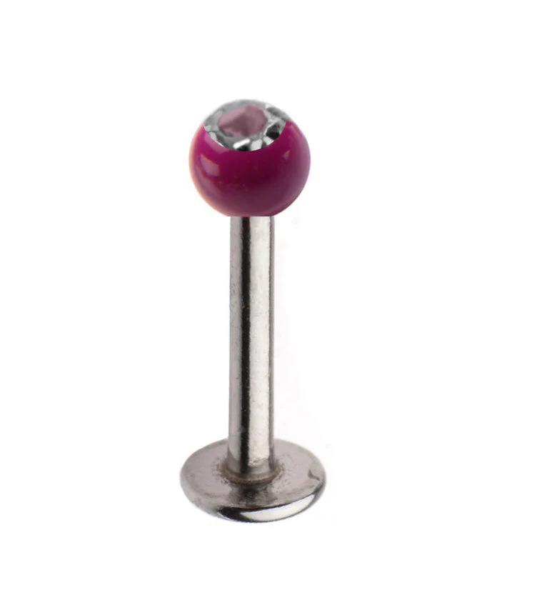 16G Stainless Steel Lip - Labret Stud with CZ Purple Ceramic Ball