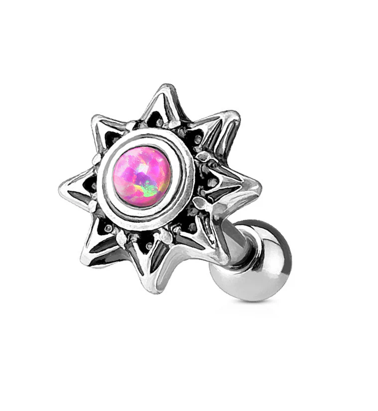 16G Tribal Blaze Pink Opal Cartilage - Tragus Barbell
