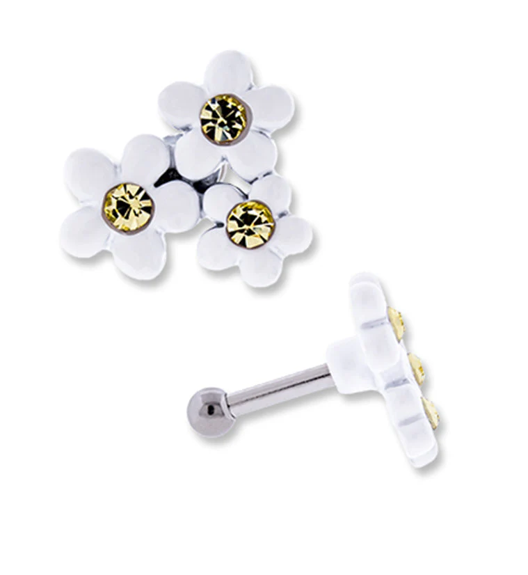 16G Triple White Flower Tragus - Cartilage Barbell