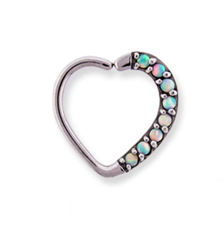16G White Opal Annealed Heart Daith - Cartilage Ring