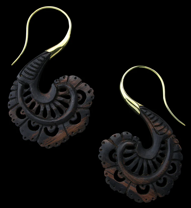 18G Aigrette Brass Areng Wood Hangers / Earrings