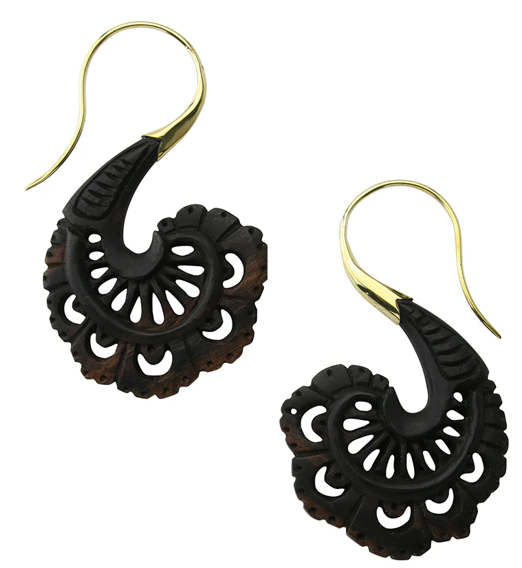 18G Aigrette Brass Areng Wood Hangers / Earrings - Image 3