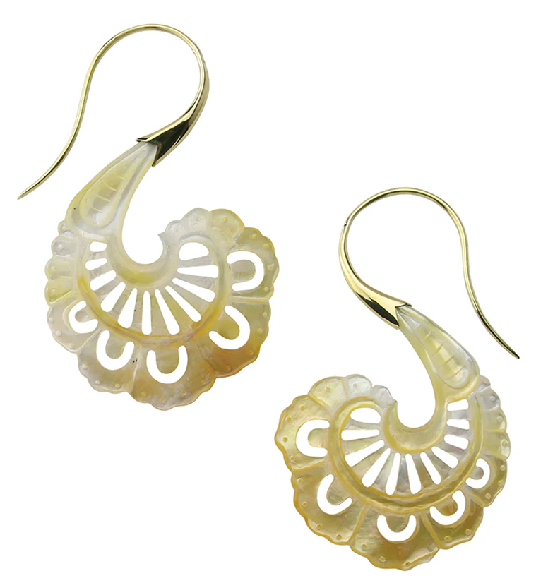 18G Aigrette Brass MOP Hangers / Earrings - Image 3