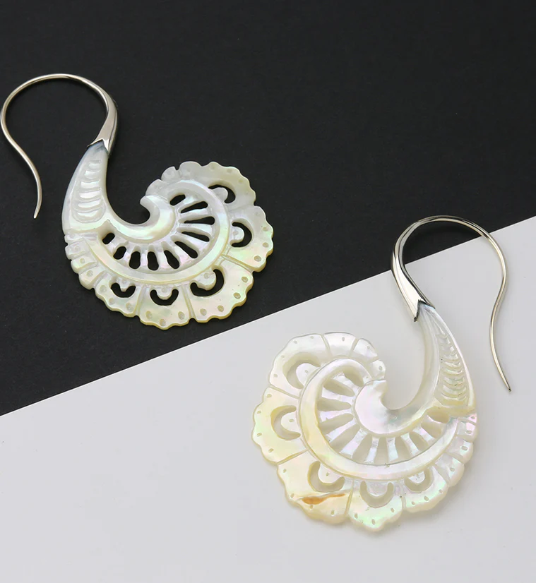 18G Aigrette White Brass MOP Hangers / Earrings - Image 2