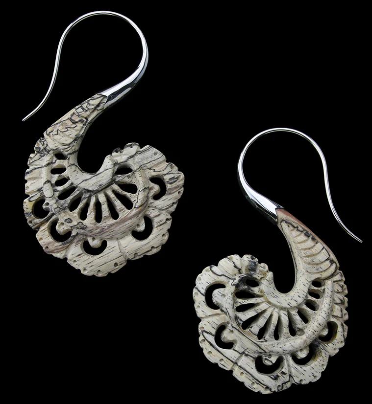 18G Aigrette White Brass Tamarind Wood Hangers / Earrings