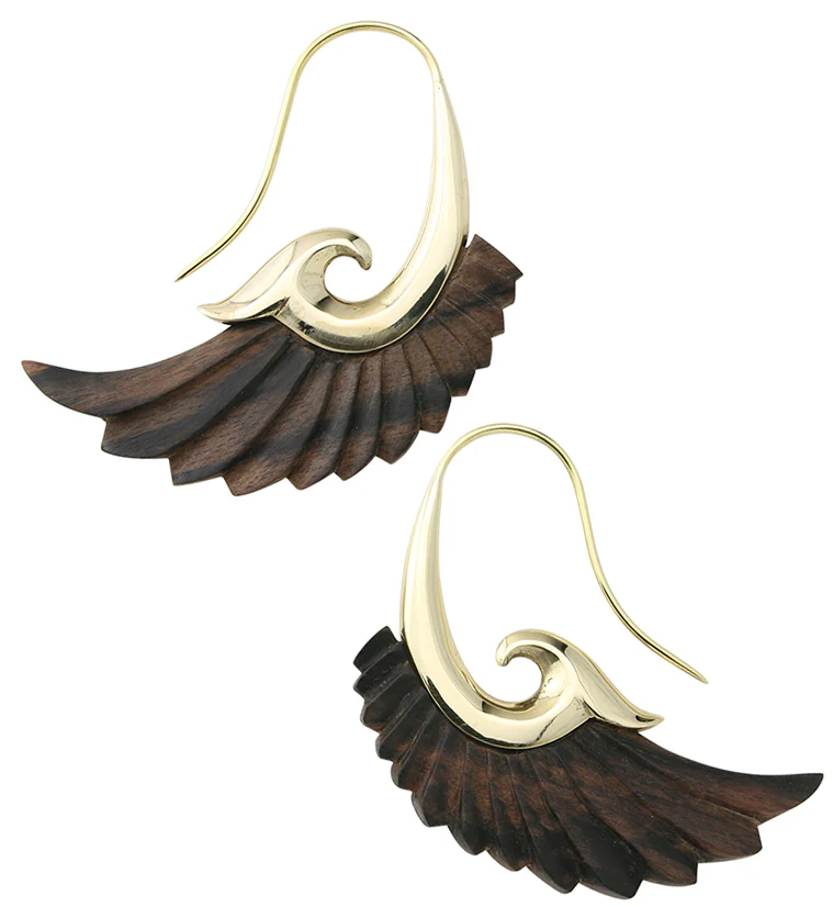 18G Aileron Brass Areng Wood Hangers / Earrings - Image 2