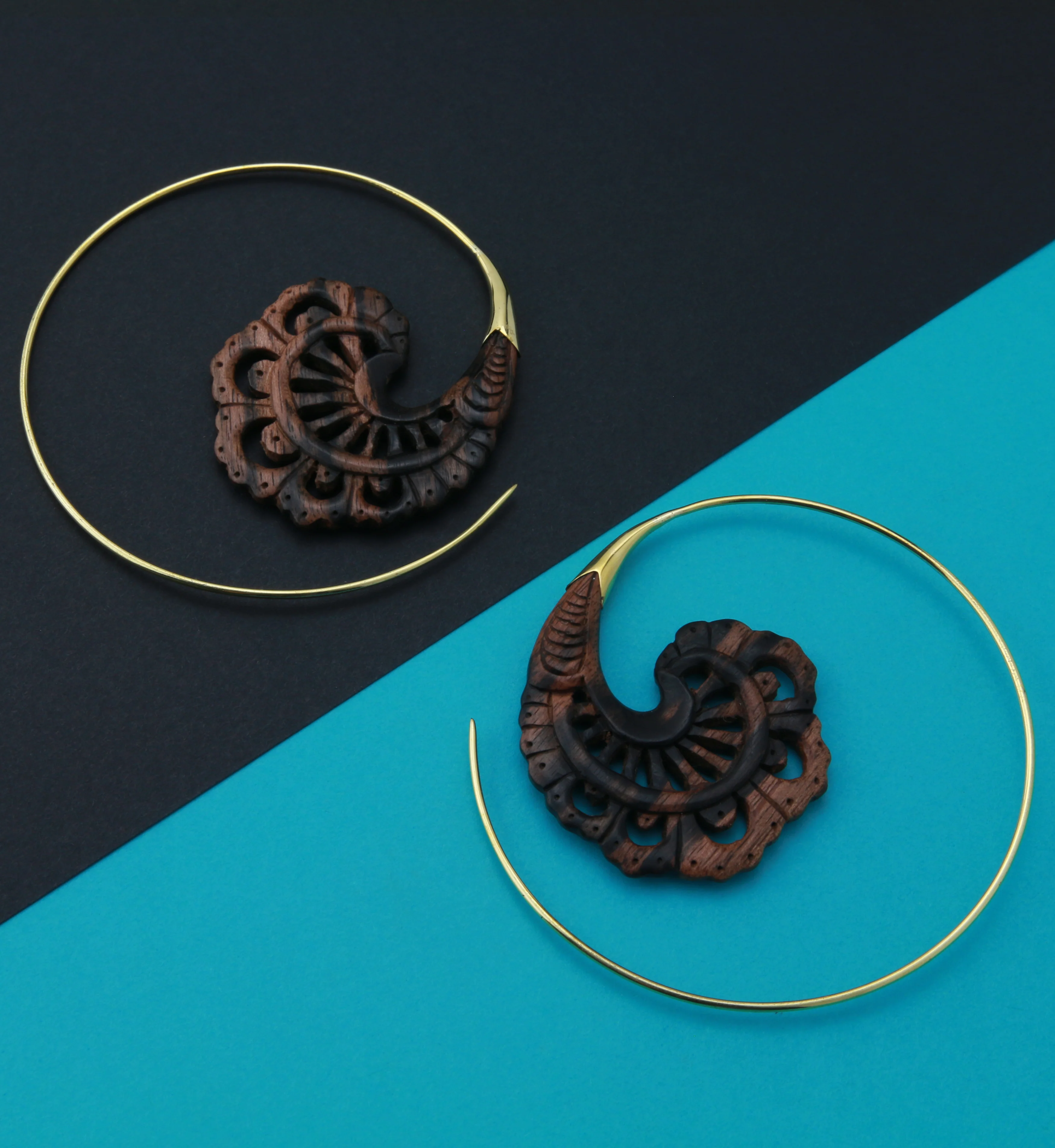 18G Baroque Brass Areng Wood Hangers / Earrings - Image 2