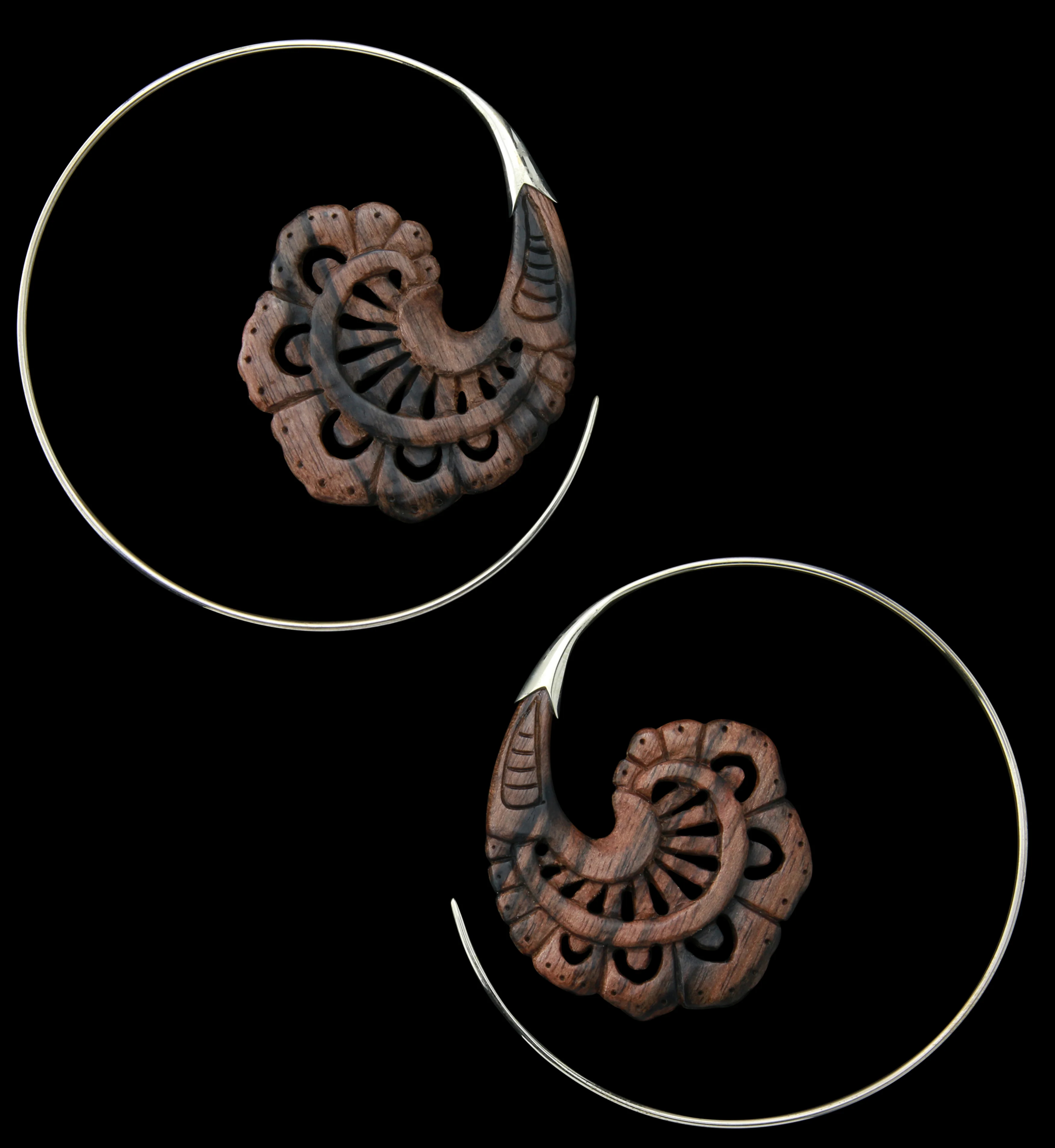 18G Baroque White Brass Areng Wood Hangers / Earrings