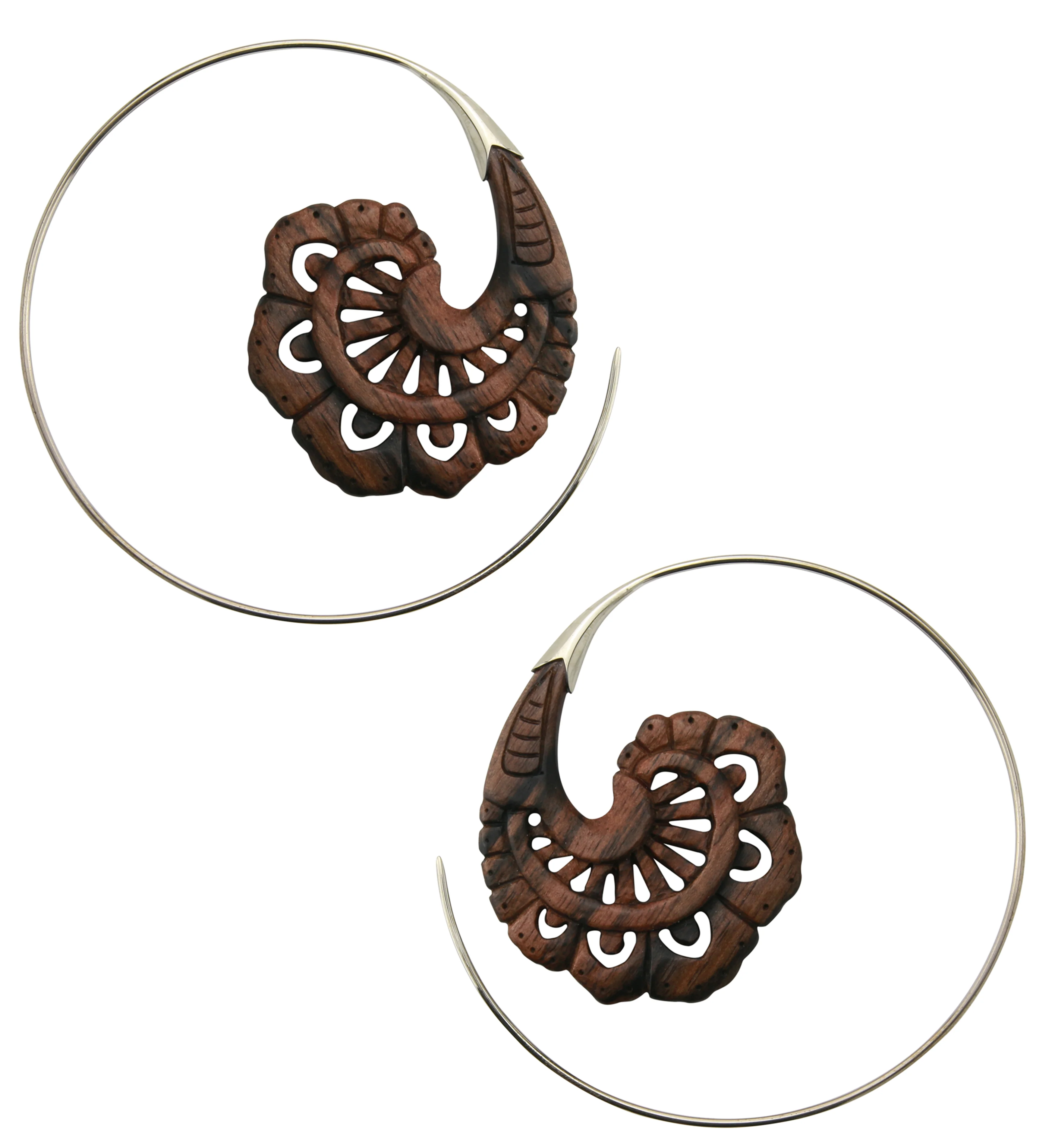 18G Baroque White Brass Areng Wood Hangers / Earrings - Image 3