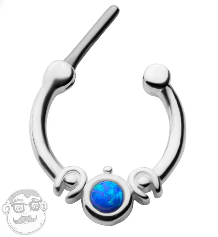 18G Brass Blue Opalite Bezel Septum Clicker - Image 2