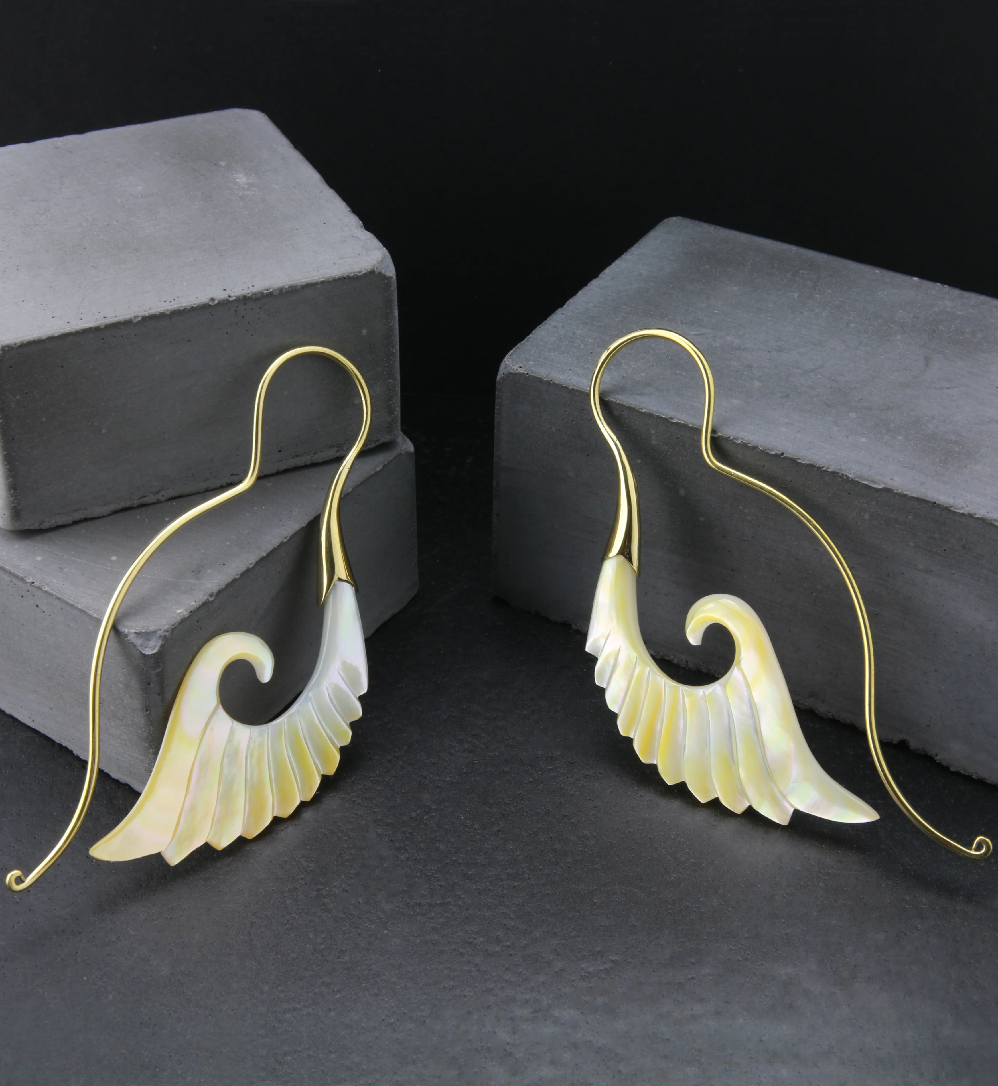 18G Cherub Wing Brass MOP Hangers / Earrings - Image 4