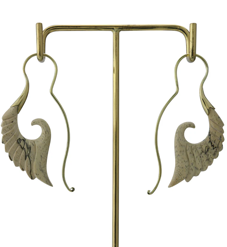 18G Cherub Wing Brass Tamarind Wood Hangers / Earrings - Image 3