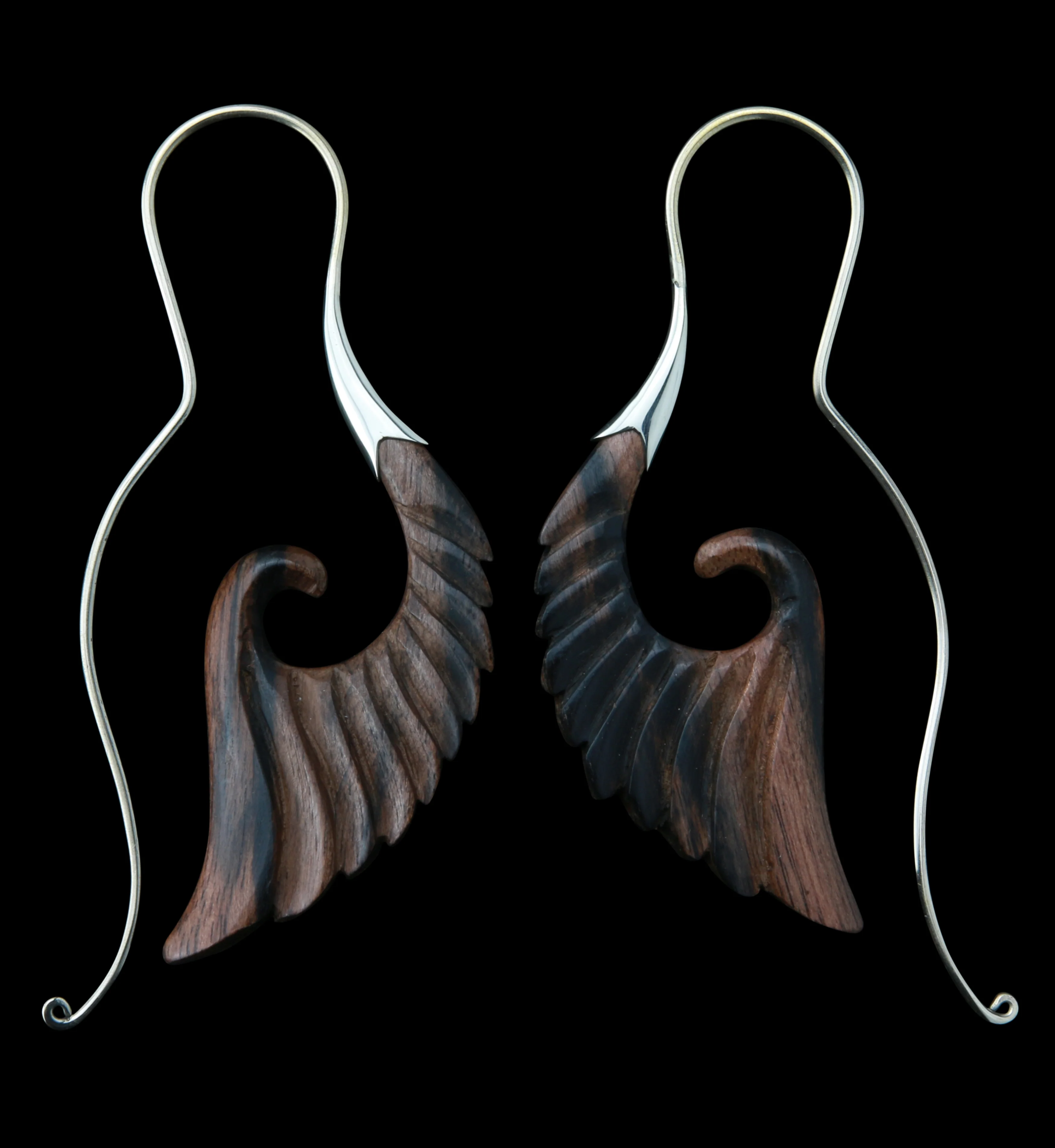 18G Cherub Wing White Brass Areng Wood Hangers / Earrings
