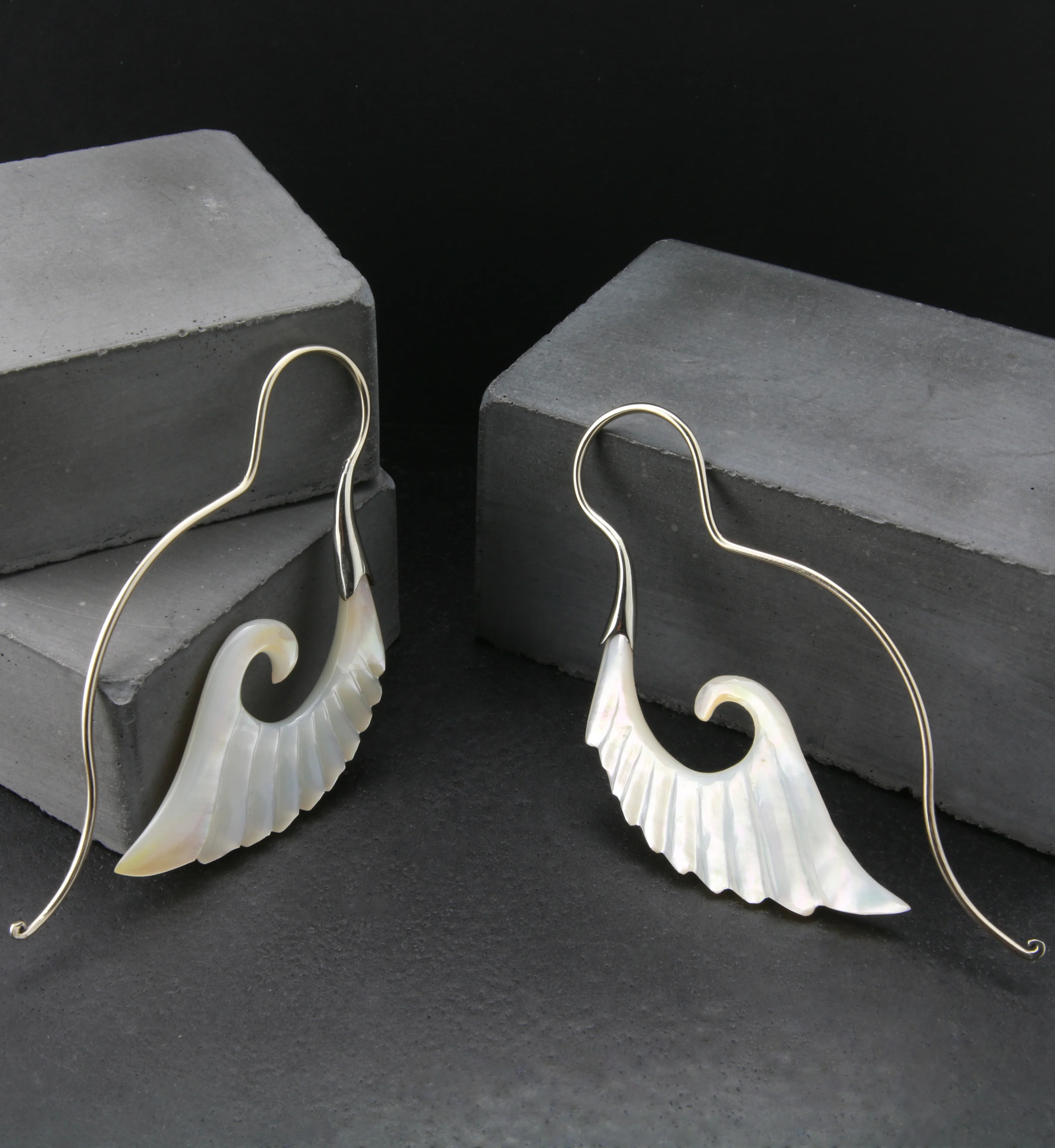 18G Cherub Wing White Brass MOP Hangers / Earrings - Image 4