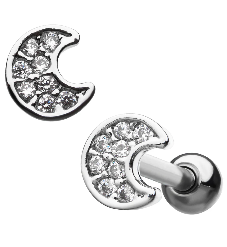 18G Crescent Moon CZ Cartilage Barbell