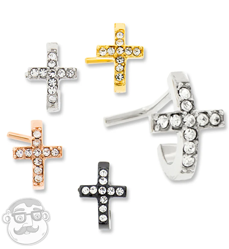 18G CZ Cross Nose Curve Ring - Image 3
