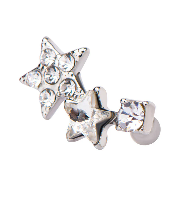 18G CZ Triple Star Cartilage Barbell