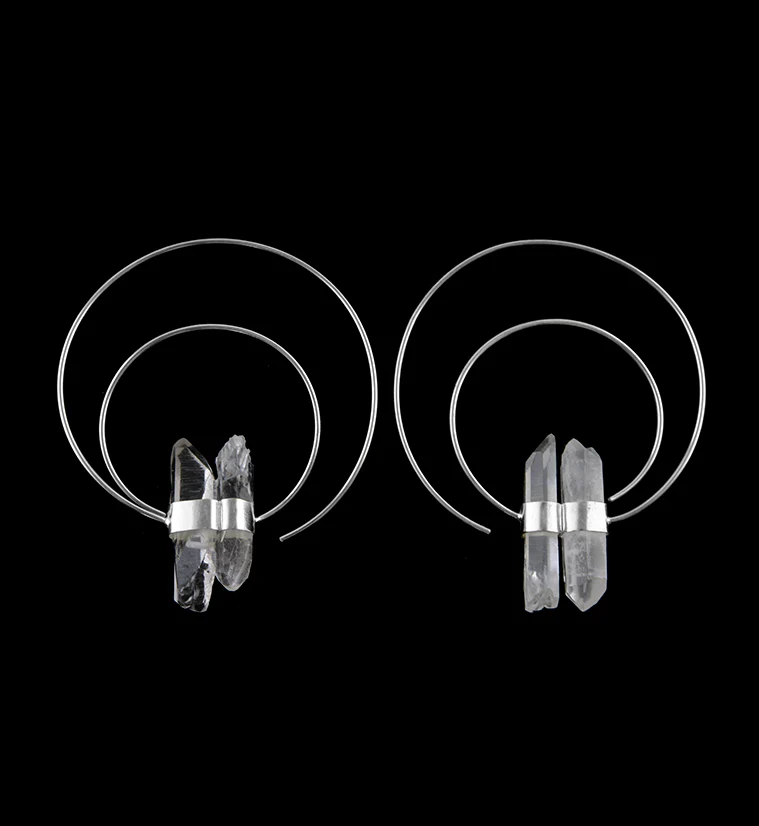 18G Double Crystal Silver Brass Hoop Hangers