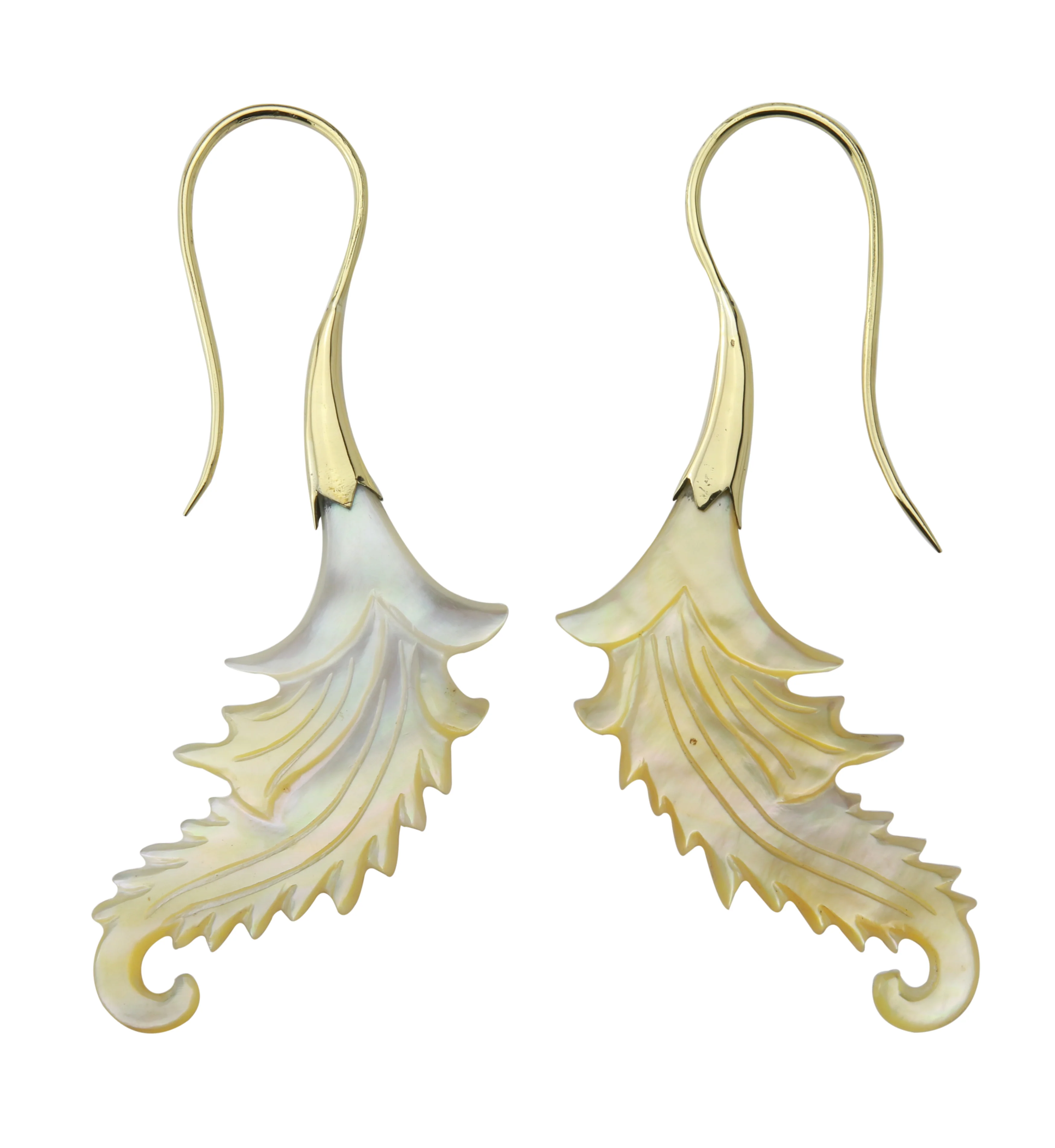 18G Feather Brass MOP Hangers / Earrings - Image 2